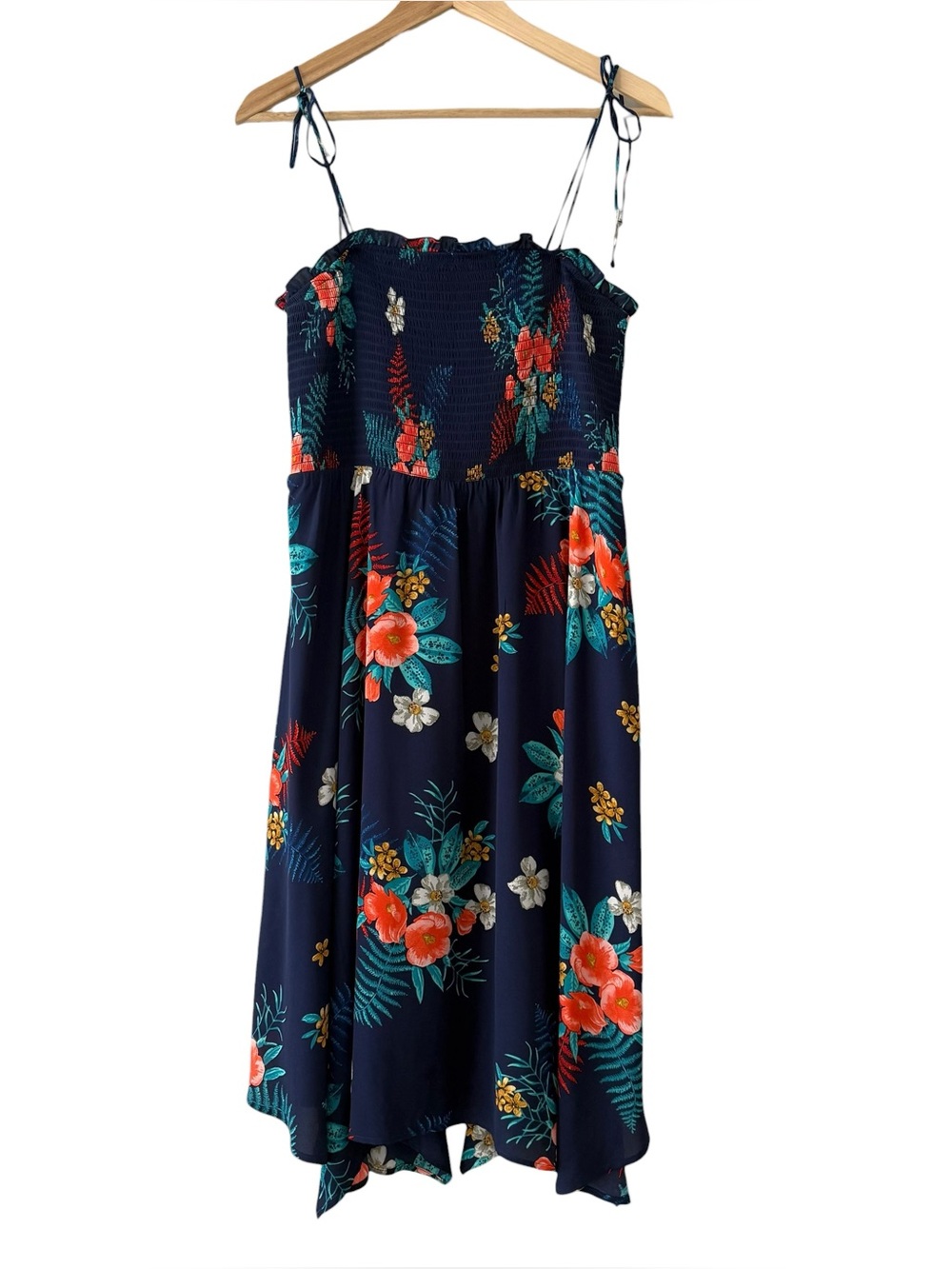 Express Navy Floral Smocked Midi Dress